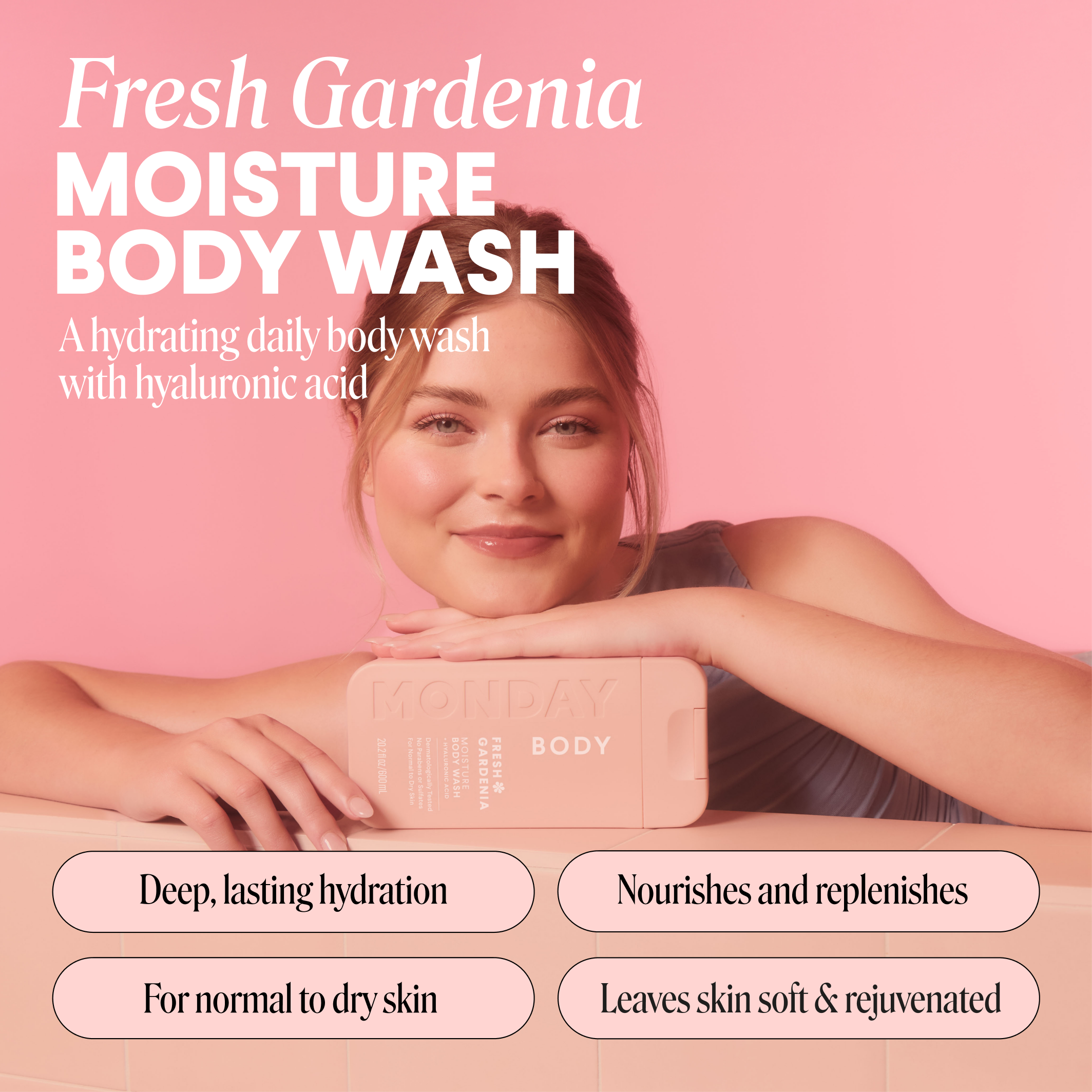 104134-US-UK_MONDAY_MOISTURE Body Wash Fresh Gardenia_600ml_ECOM IMAGE 1