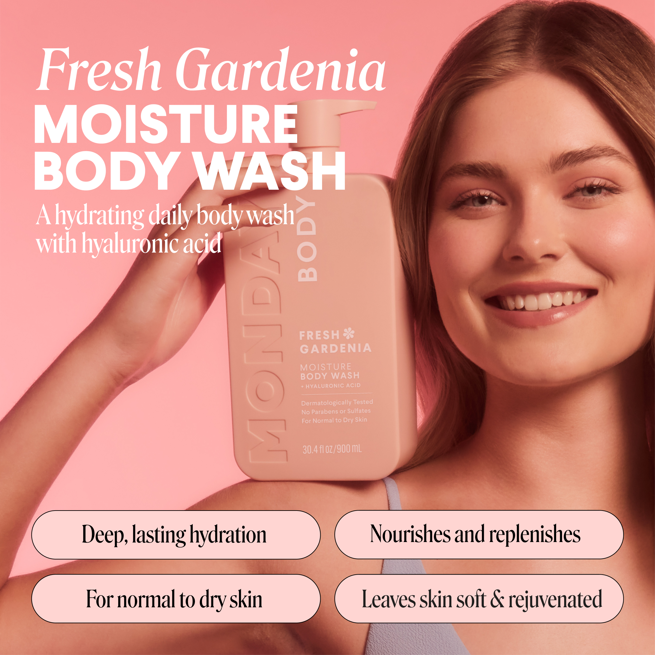 104135-US-UK_MONDAY_MOISTURE Body Wash Fresh Gardenia_900ml_ECOM IMAGE 1